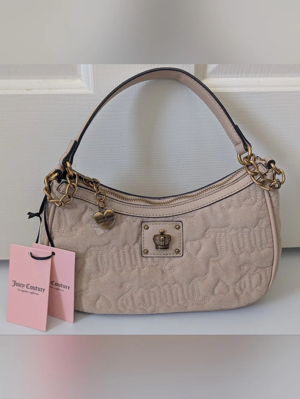 NEW! JUICY COUTURE Totally Juicy Shoulder Bag in Buff Beige HOBO Top Zip -NWT